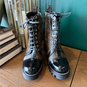 Louis Vuitton Black and Brown Combat Boots
